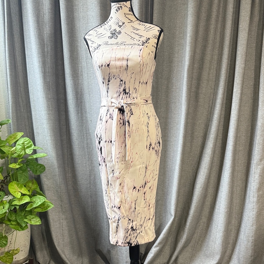 ASOS Strapless Dress in Cream and Black Print